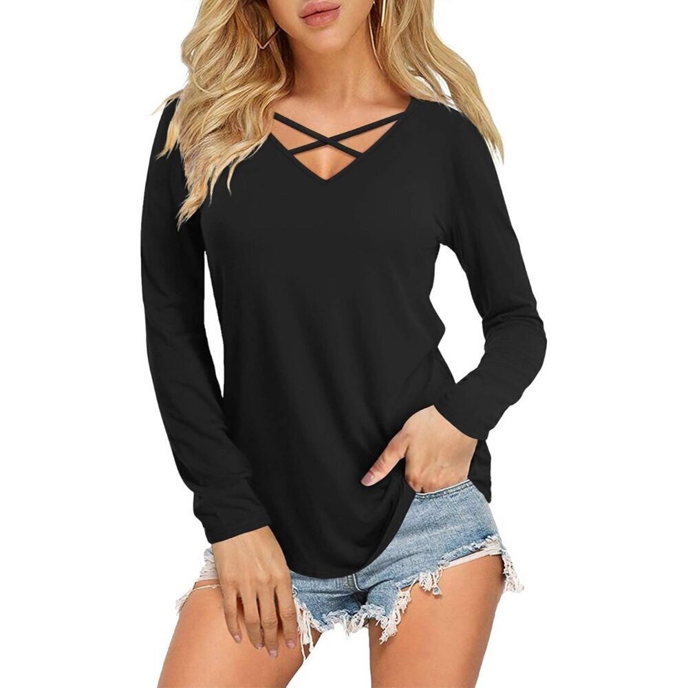 Women's V Neck T Shirt Criss Cross Short Sleeve Plus Size Casual Tops